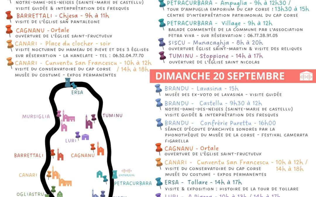 Journées Européennes du Patrimoine 2026 – Programme – Cap Corse Capicorsu